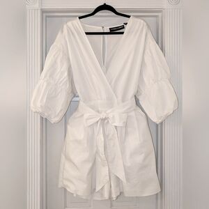 Peasant Sleeve Babydoll Romper with Bow